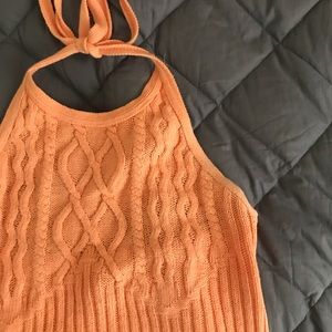 Tangerine Crocheted Halter Top